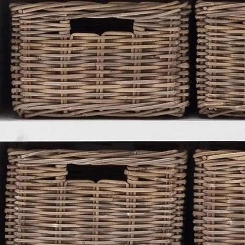 87" White Wood Bookcase with Glass Doors Drawers and Baskets - NOBLE HOME INTERIORS