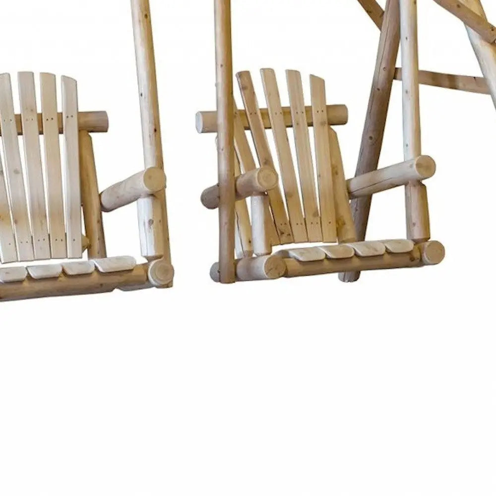 87" X 70" X 65" Natural Wood Double Chair Swing - NOBLE HOME INTERIORS