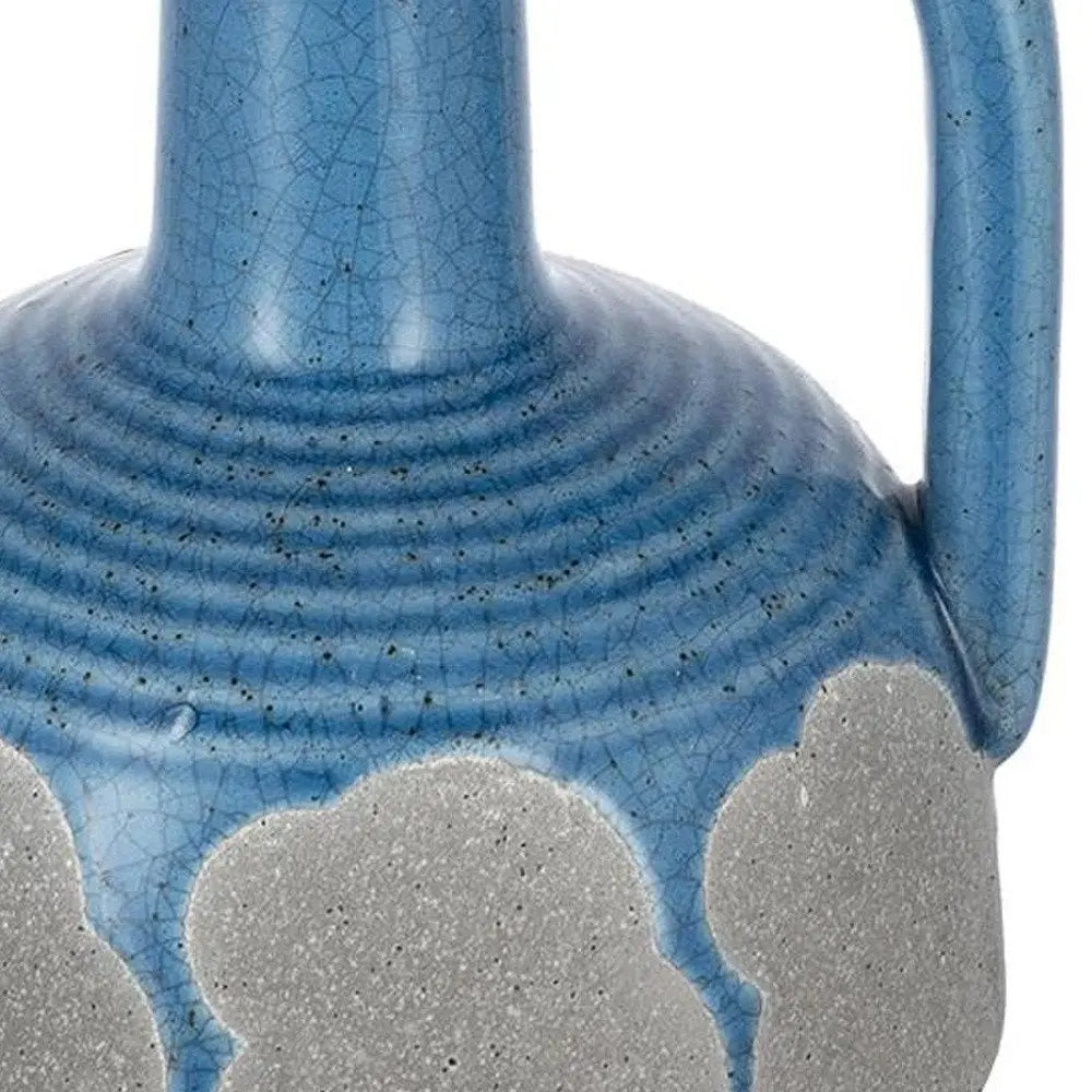 9" Blue and Gray Bud Ceramic Jug Vase With Does Not Apply - NOBLE HOME INTERIORS