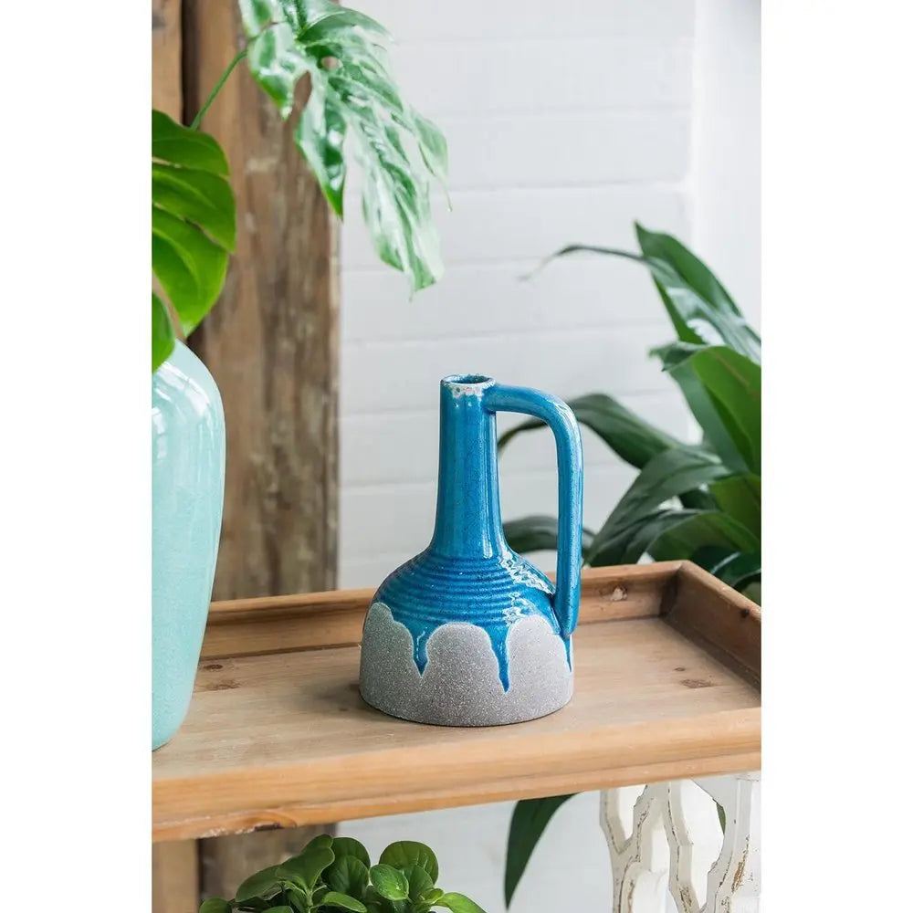 9" Blue and Gray Bud Ceramic Jug Vase With Does Not Apply - NOBLE HOME INTERIORS