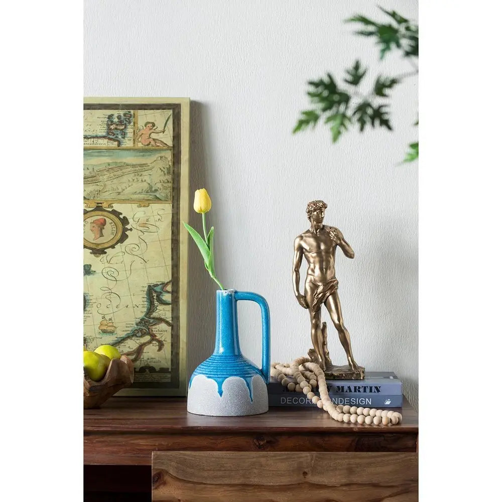 9" Blue and Gray Bud Ceramic Jug Vase With Does Not Apply - NOBLE HOME INTERIORS