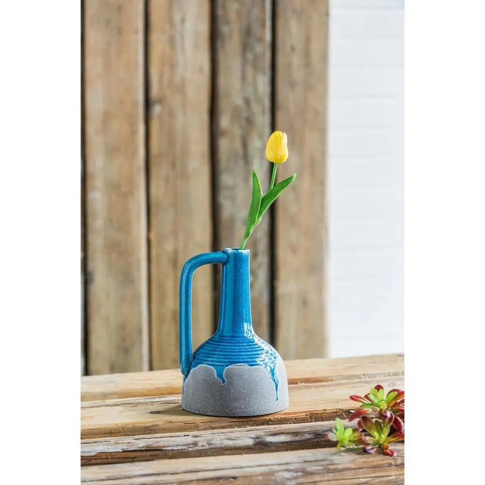 9" Blue and Gray Bud Ceramic Jug Vase With Does Not Apply - NOBLE HOME INTERIORS