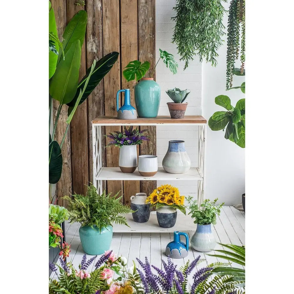 9" Blue and Gray Bud Ceramic Jug Vase With Does Not Apply - NOBLE HOME INTERIORS