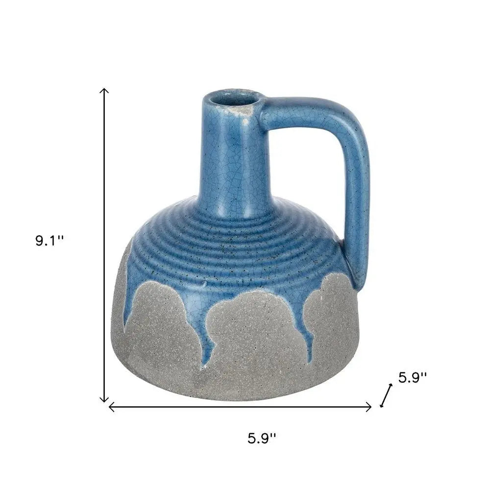 9" Blue and Gray Bud Ceramic Jug Vase With Does Not Apply - NOBLE HOME INTERIORS