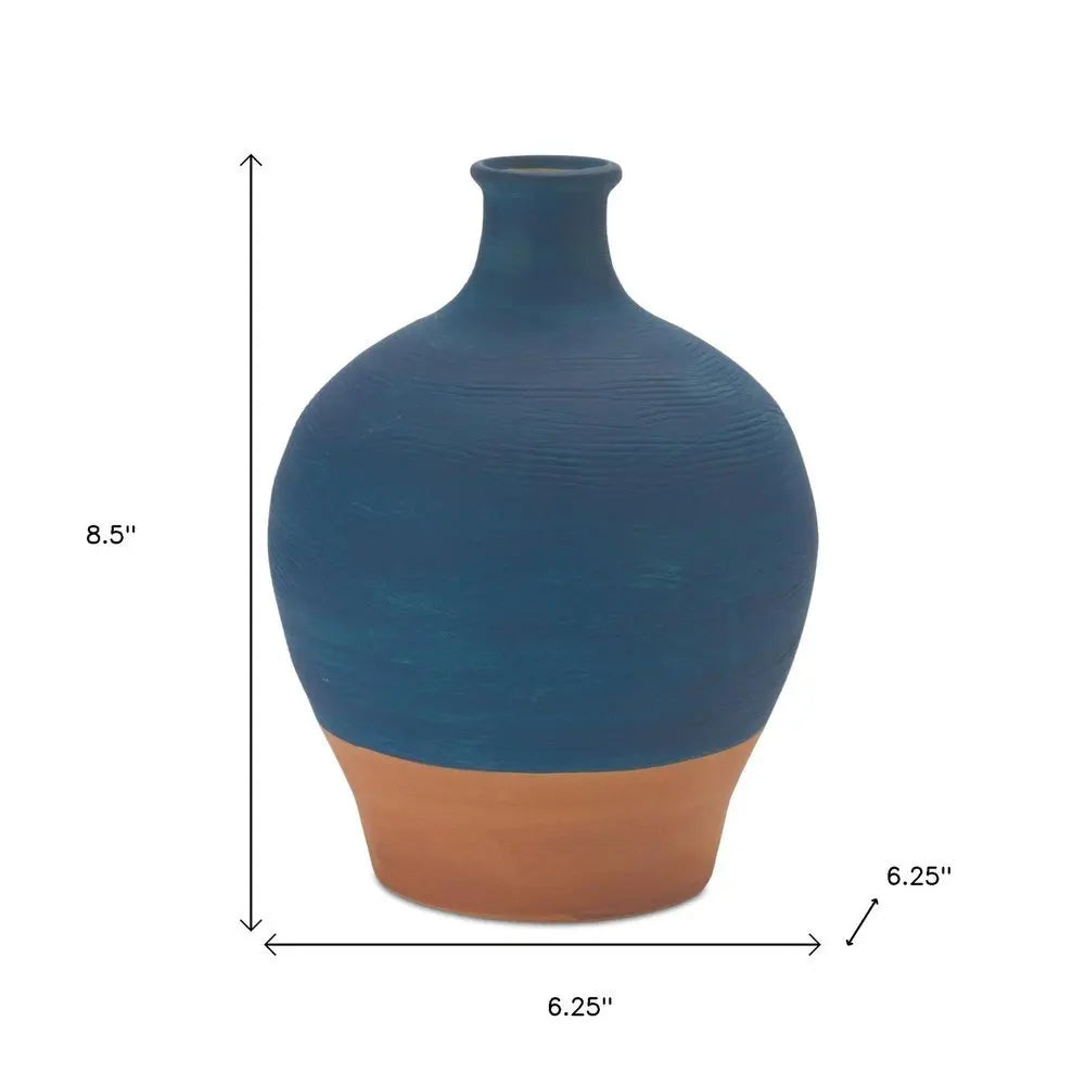 9" Blue Round Ceramic Urn - NOBLE HOME INTERIORS