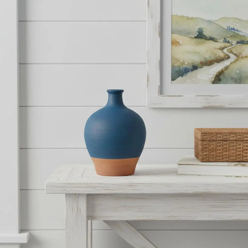 9" Blue Round Ceramic Urn - NOBLE HOME INTERIORS