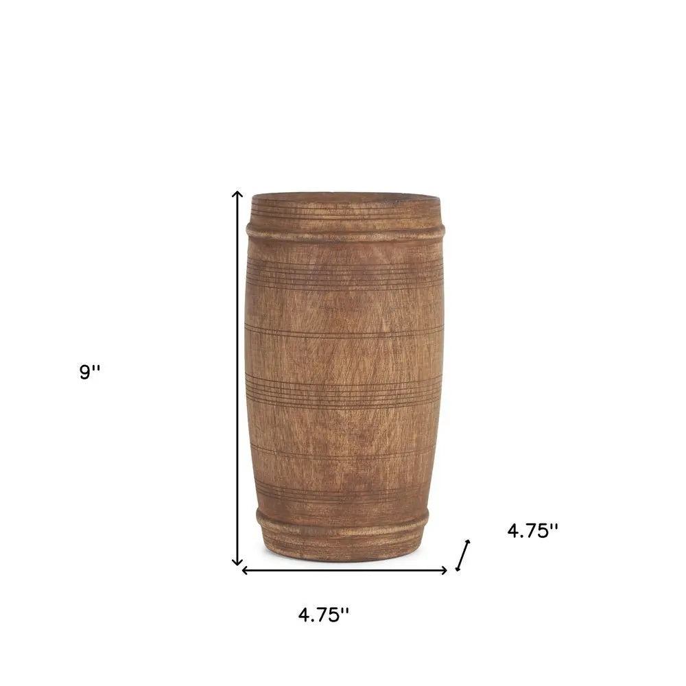 9" Brown Cylinder Solid Wood Table Vase - NOBLE HOME INTERIORS