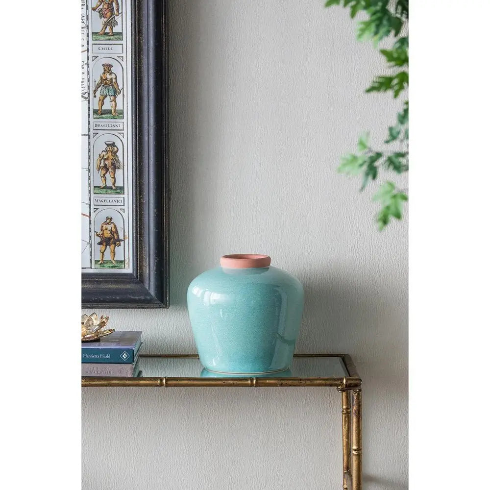 9" Brown Round Ceramic Table Vase - NOBLE HOME INTERIORS