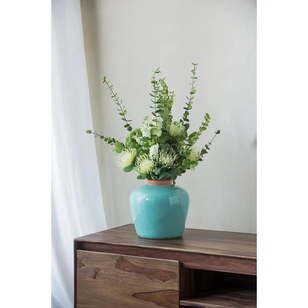 9" Brown Round Ceramic Table Vase - NOBLE HOME INTERIORS