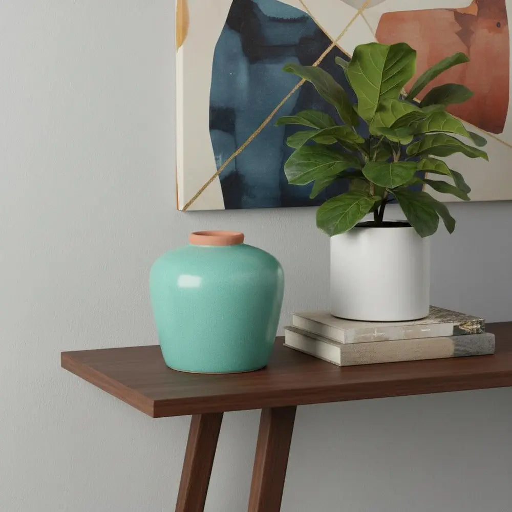 9" Brown Round Ceramic Table Vase - NOBLE HOME INTERIORS