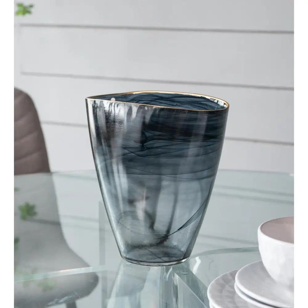 9" Charcoal Abstract Swirl Art Glass Table Vase - NOBLE HOME INTERIORS