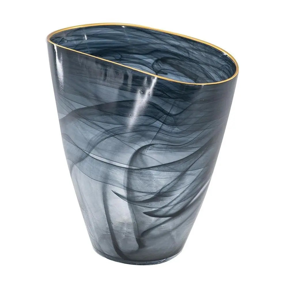 9" Charcoal Abstract Swirl Art Glass Table Vase - NOBLE HOME INTERIORS