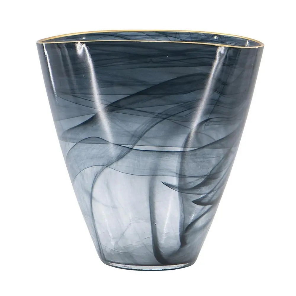 9" Charcoal Abstract Swirl Art Glass Table Vase - NOBLE HOME INTERIORS