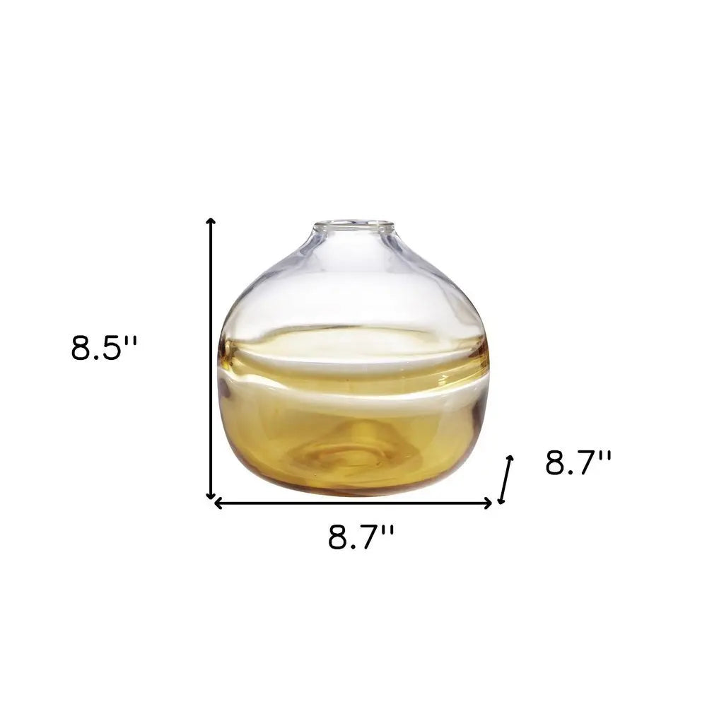 9" Clear And Brown Ombre Round Glass Table Vase - NOBLE HOME INTERIORS