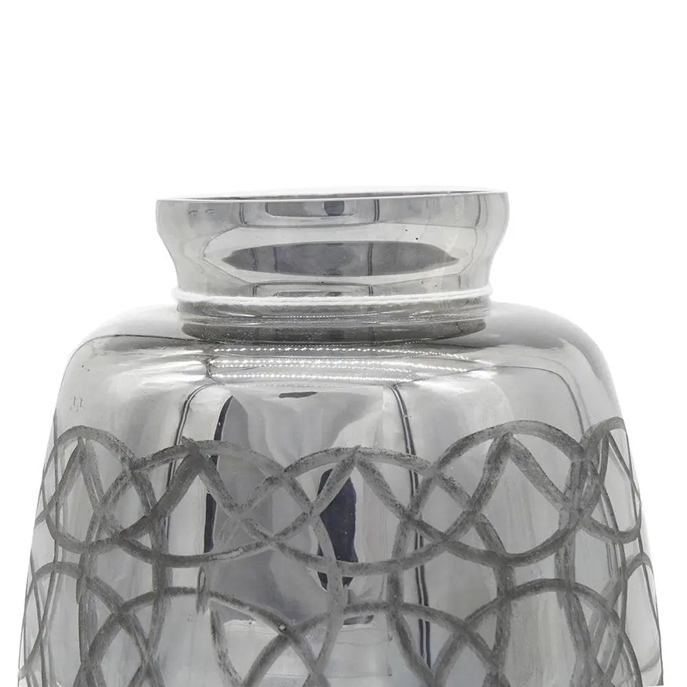 9" Dark Gray Geometric Etched Glass Table Vase - NOBLE HOME INTERIORS