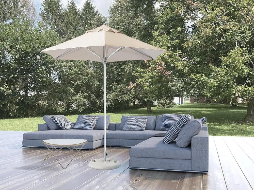 9' Ecru Polyester Round Market Patio Umbrella - NOBLE HOME INTERIORS