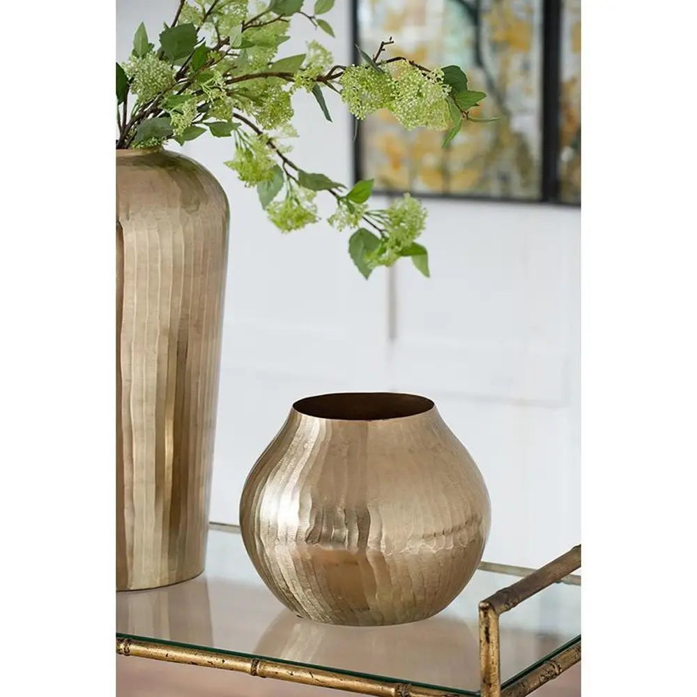 9" Gold Round Aluminum Table Vase - NOBLE HOME INTERIORS