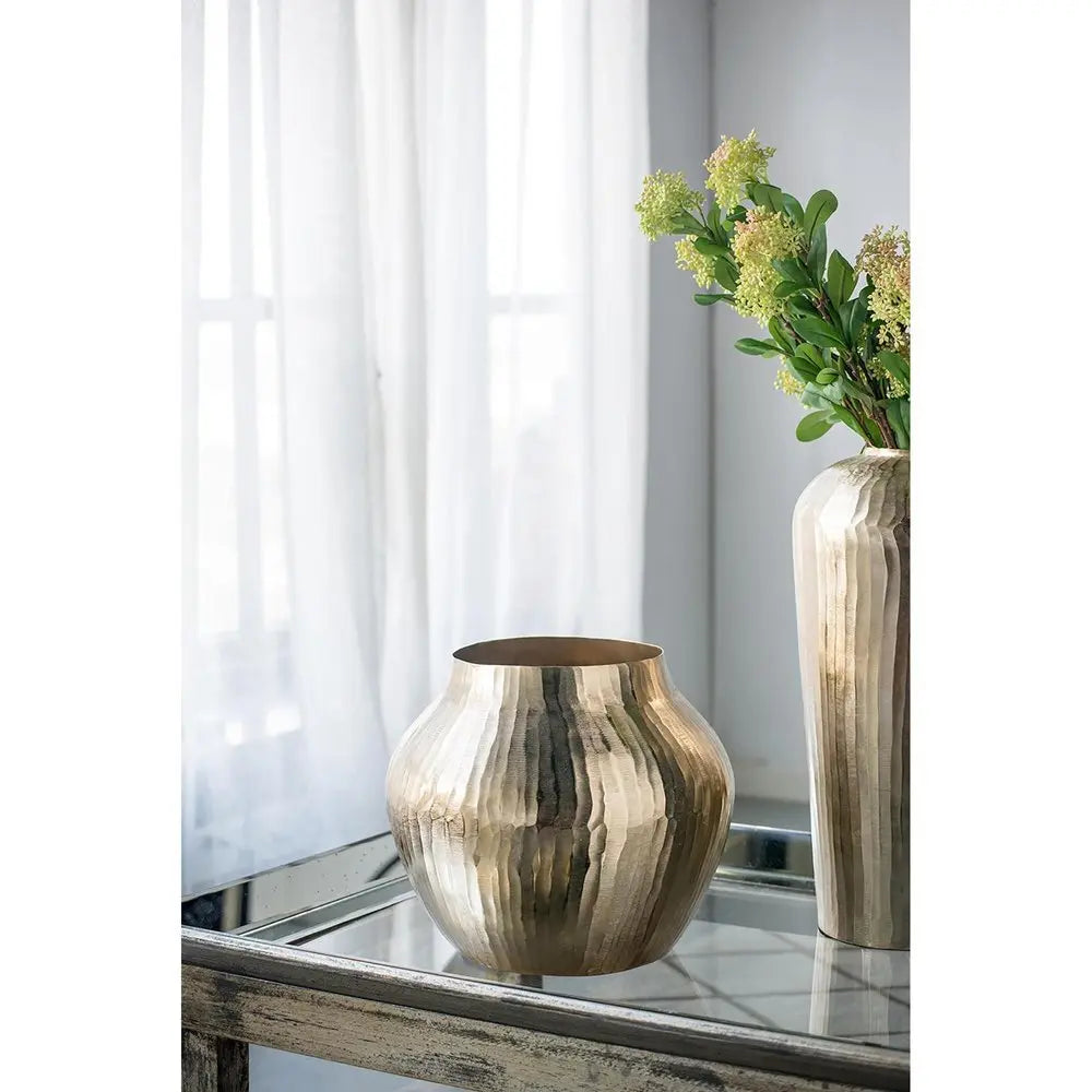9" Gold Round Aluminum Table Vase - NOBLE HOME INTERIORS