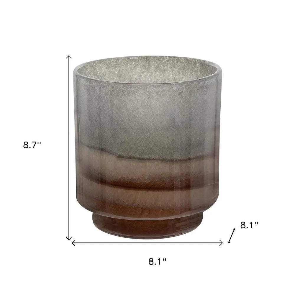 9" Gray And Brown Ombre Round Glass Table Vase - NOBLE HOME INTERIORS