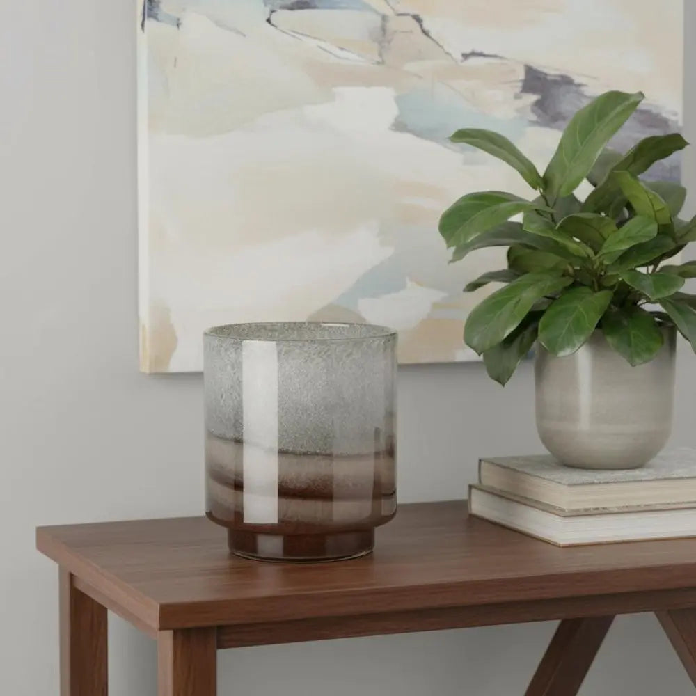 9" Gray And Brown Ombre Round Glass Table Vase - NOBLE HOME INTERIORS
