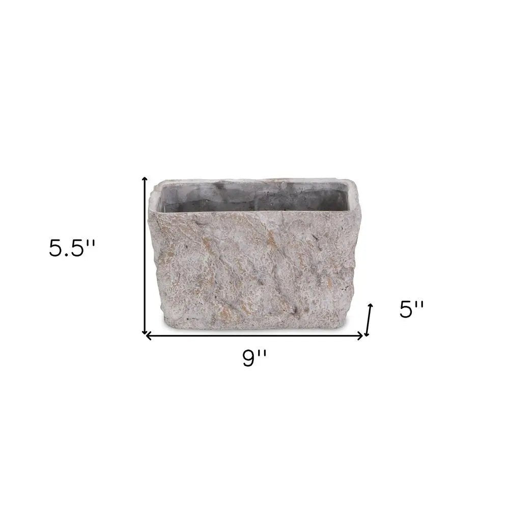 9" Gray Speckle Glaze Cement Indoor Outdoor Rectangular Pot Planter - NOBLE HOME INTERIORS