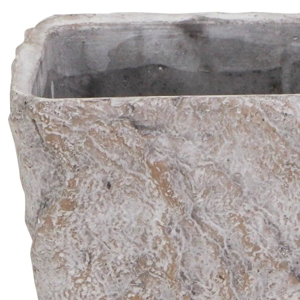 9" Gray Speckle Glaze Cement Indoor Outdoor Rectangular Pot Planter - NOBLE HOME INTERIORS