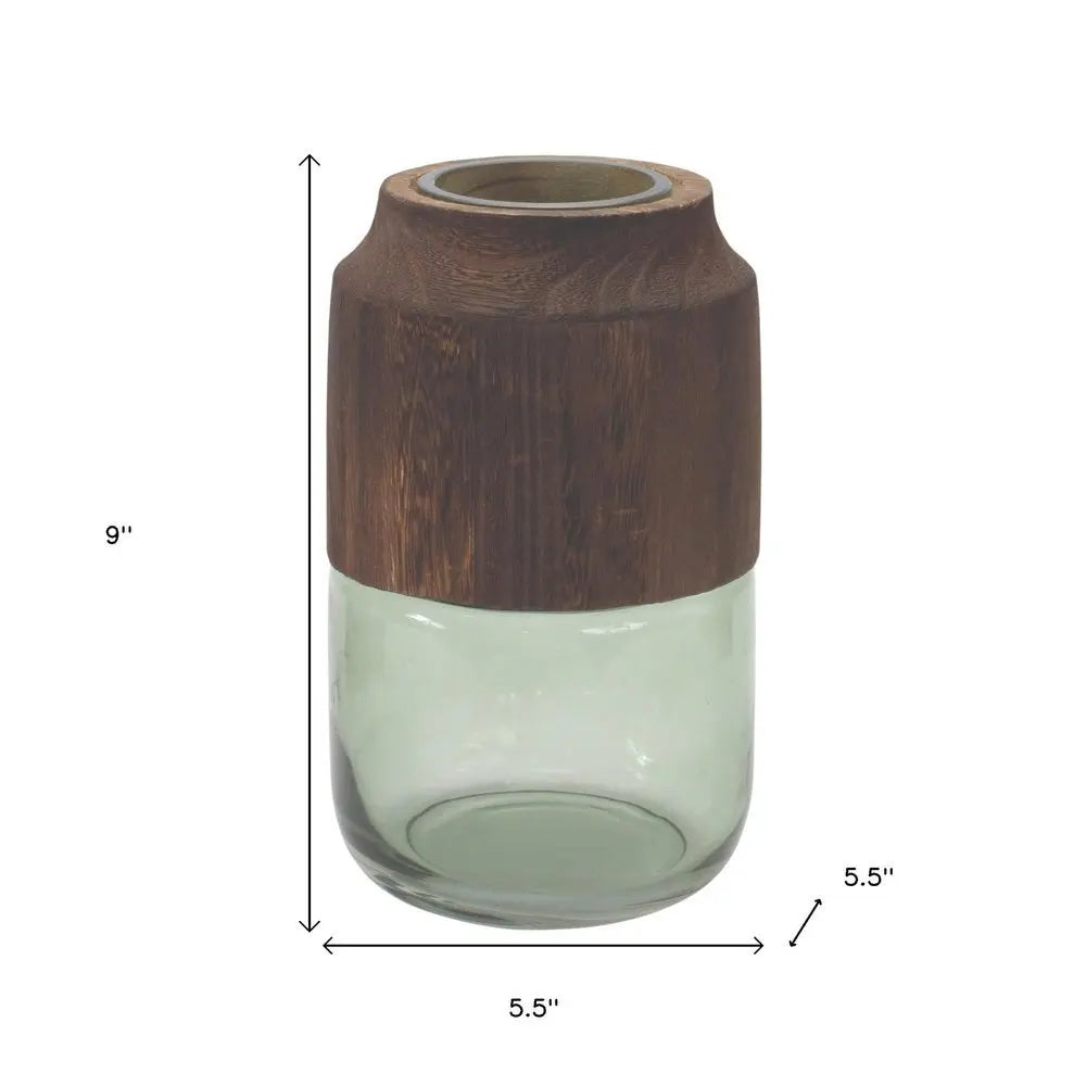 9" Green And Brown Round Glass Table Vase - NOBLE HOME INTERIORS