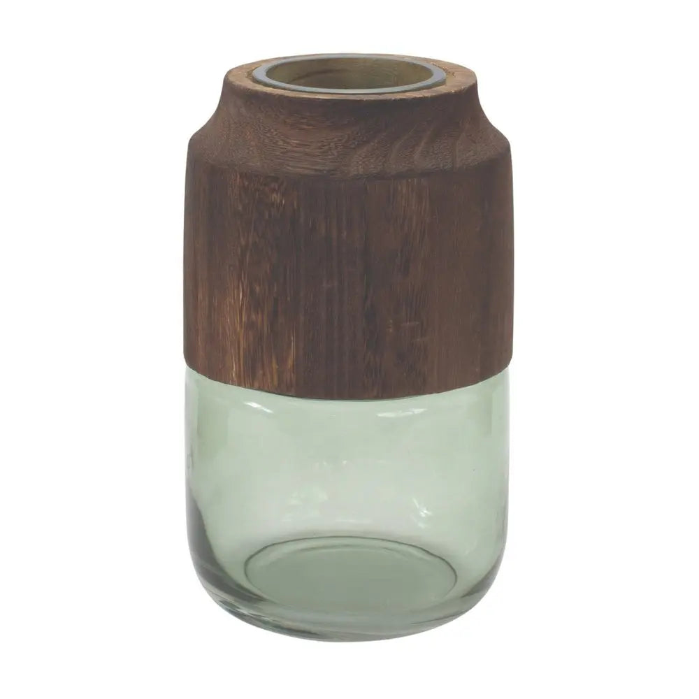 9" Green And Brown Round Glass Table Vase - NOBLE HOME INTERIORS