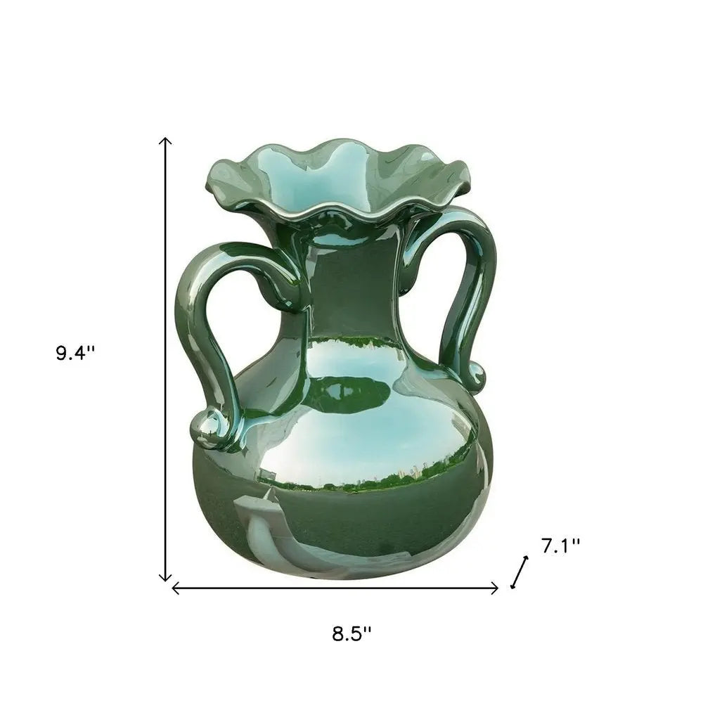 9" Hunter Green Amphora Ceramic Table Vase - NOBLE HOME INTERIORS