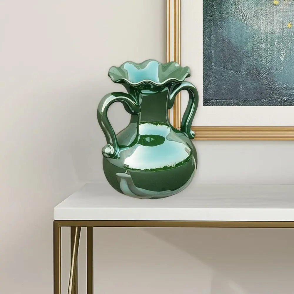 9" Hunter Green Amphora Ceramic Table Vase - NOBLE HOME INTERIORS