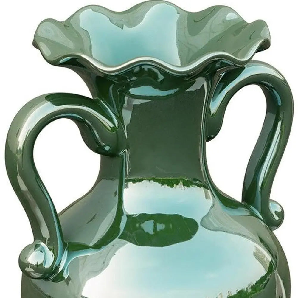 9" Hunter Green Amphora Ceramic Table Vase - NOBLE HOME INTERIORS