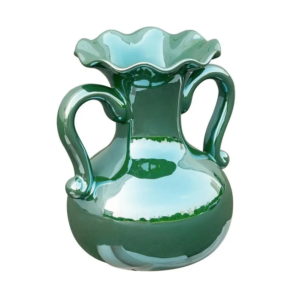 9" Hunter Green Amphora Ceramic Table Vase - NOBLE HOME INTERIORS