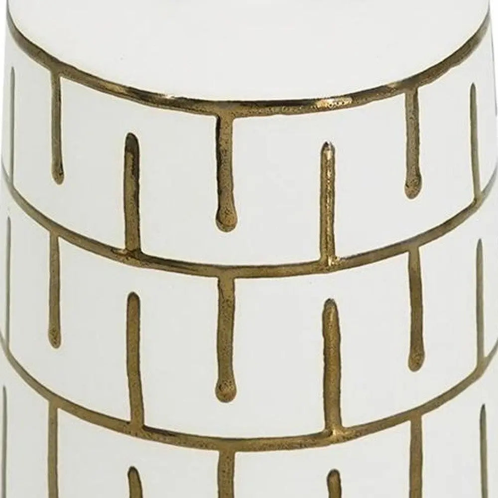9" Ivory And Gold Geometric Round Ceramic Table Vase - NOBLE HOME INTERIORS