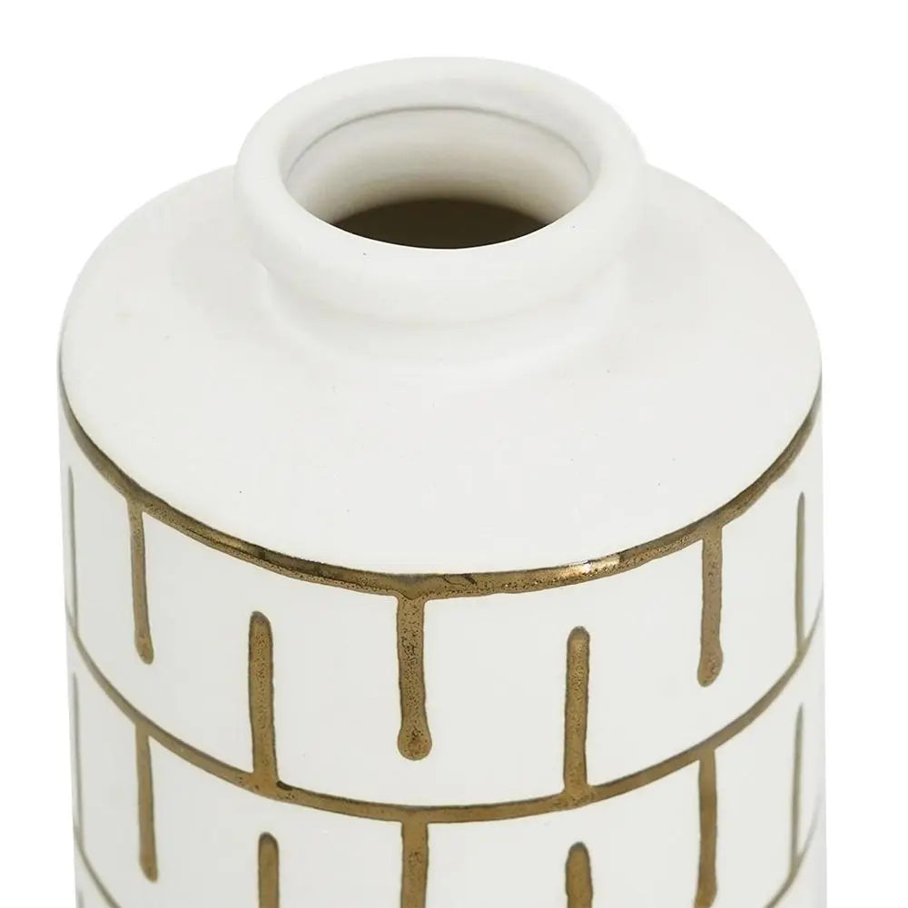 9" Ivory And Gold Geometric Round Ceramic Table Vase - NOBLE HOME INTERIORS