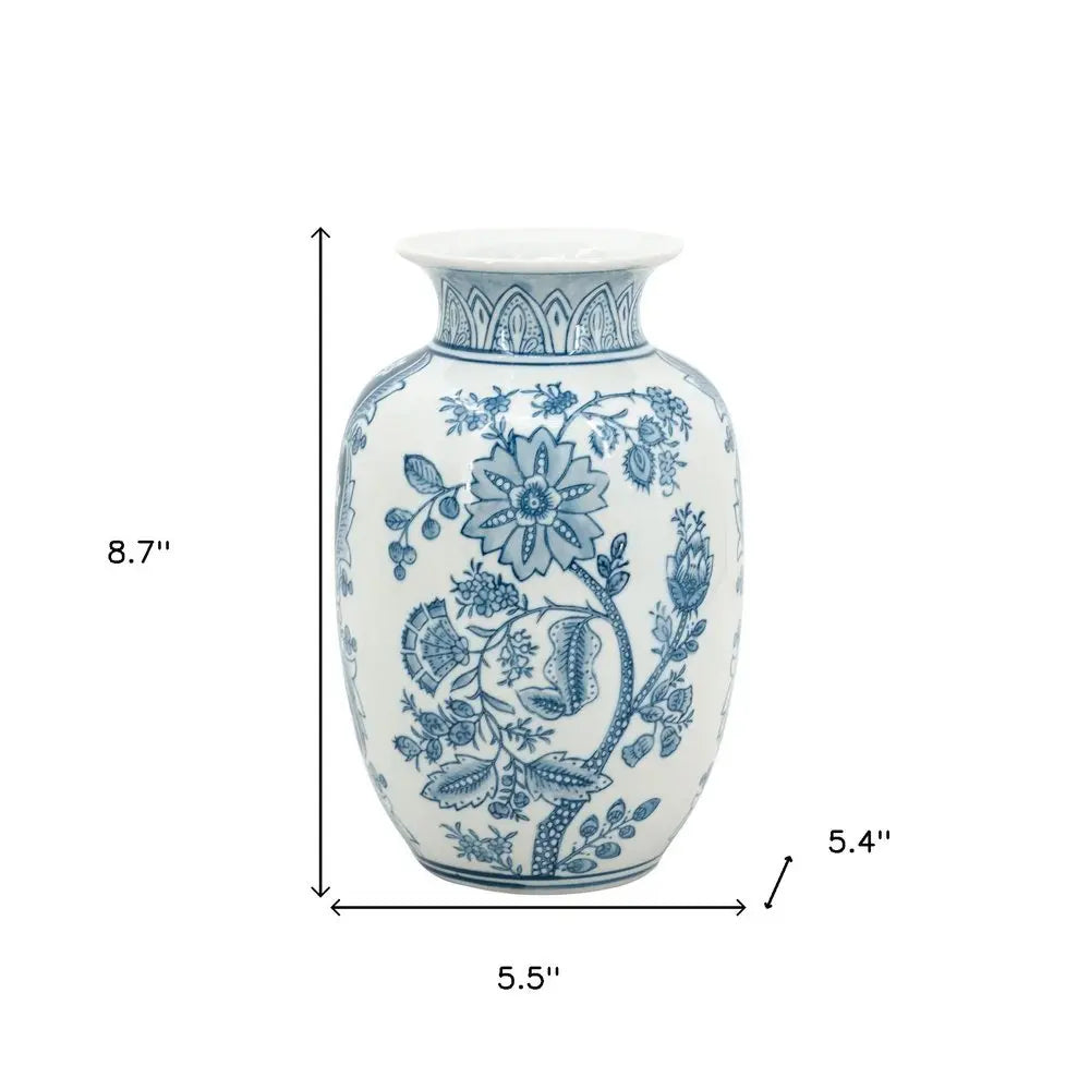 9" Light Blue And White Floral Round Porcelain Jar - NOBLE HOME INTERIORS