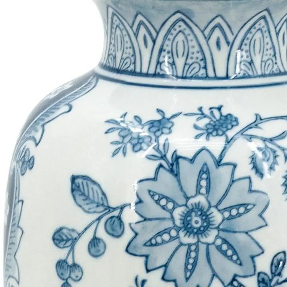 9" Light Blue And White Floral Round Porcelain Jar - NOBLE HOME INTERIORS