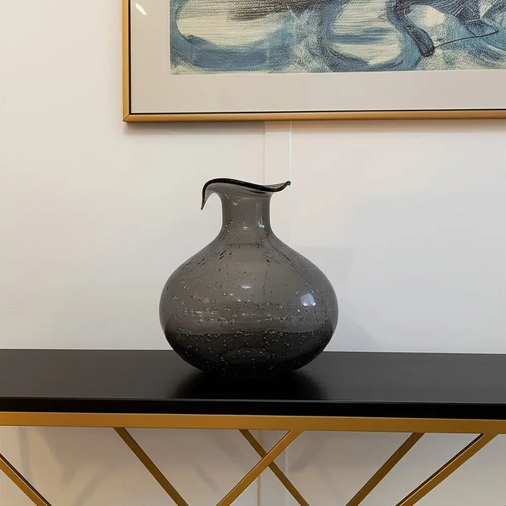 9" Light Gray Bubble Glass Round Table Vase - NOBLE HOME INTERIORS