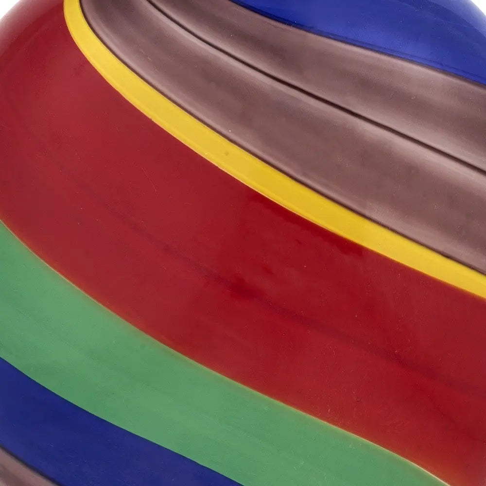 9" Red Blue and Green Striped Round Glass Table Vase - NOBLE HOME INTERIORS
