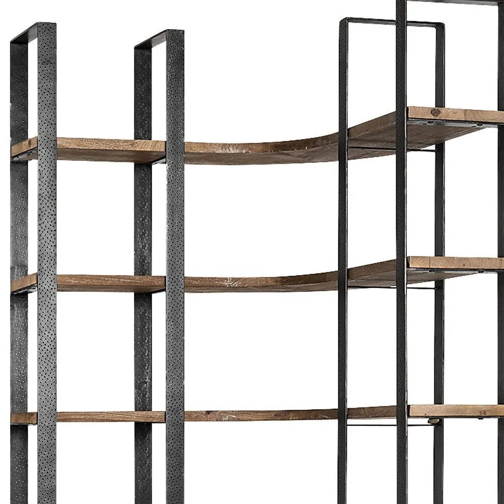 90" Black And Brown Iron and Wood Six Tier Bookcase - NOBLE HOME INTERIORS