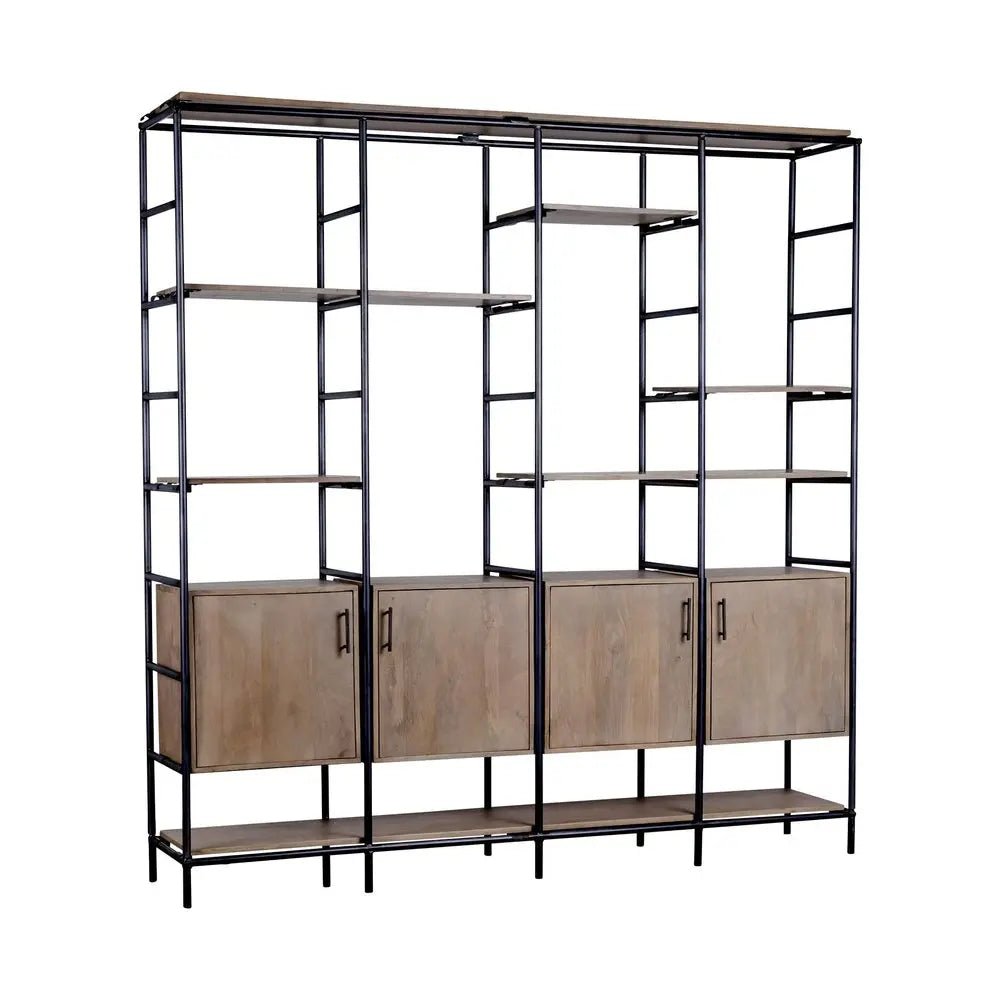 90" Brown Metal and Wood Bookcase - NOBLE HOME INTERIORS
