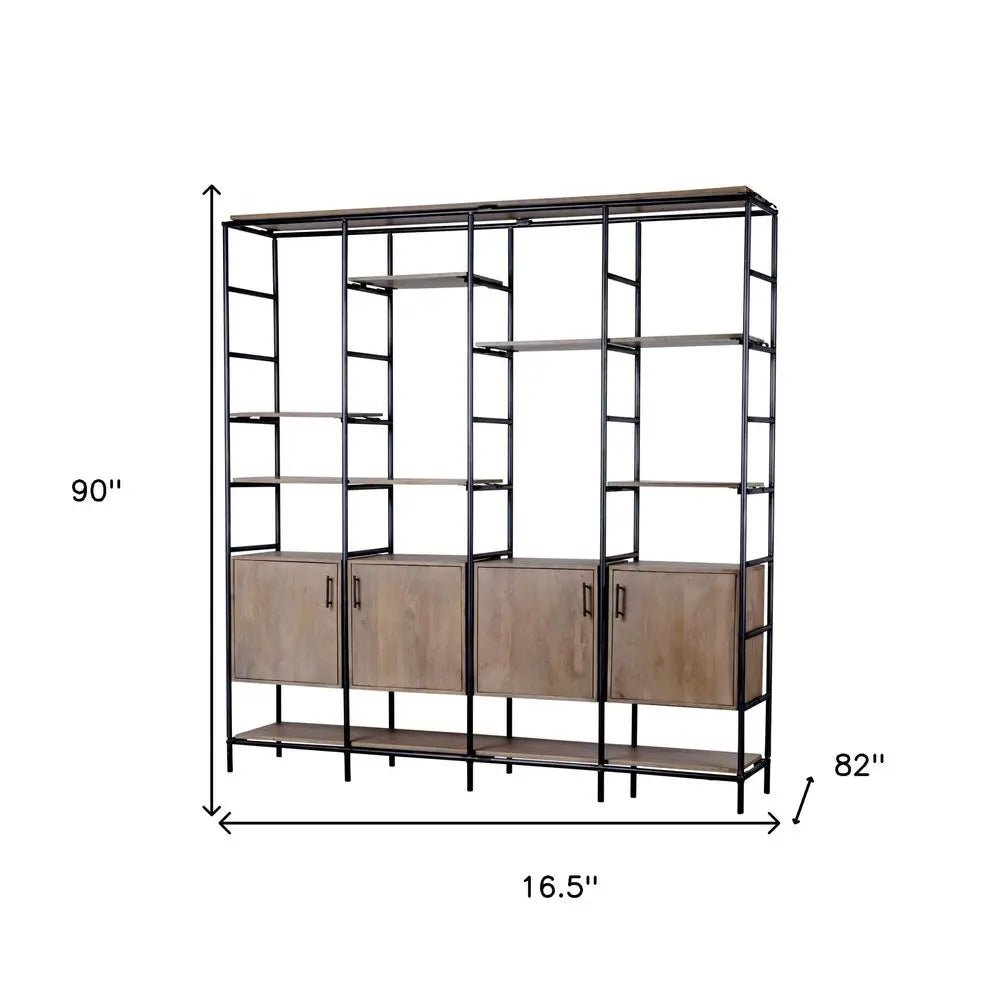 90" Brown Metal and Wood Bookcase - NOBLE HOME INTERIORS