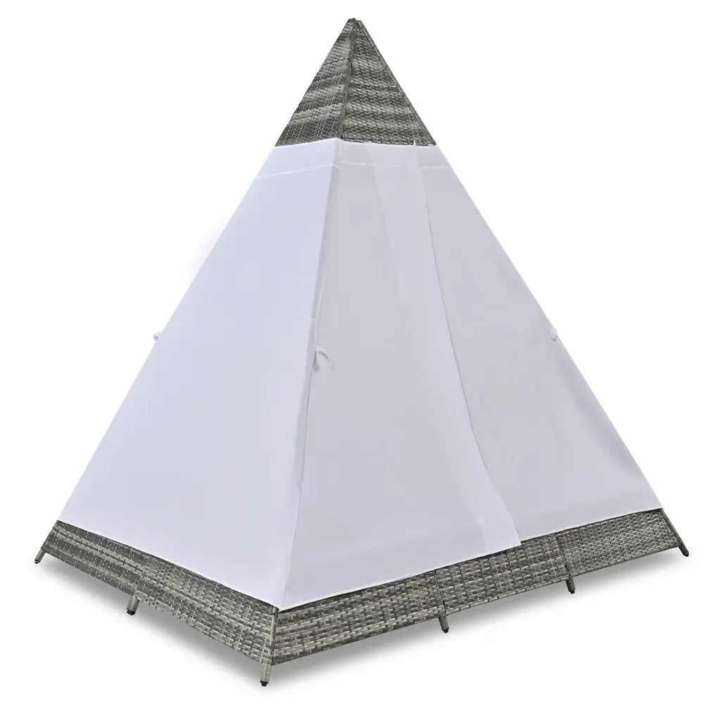 91" Brown And Blue Faux Rattan And Fabric Pyramid Lounge Chair - NOBLE HOME INTERIORS