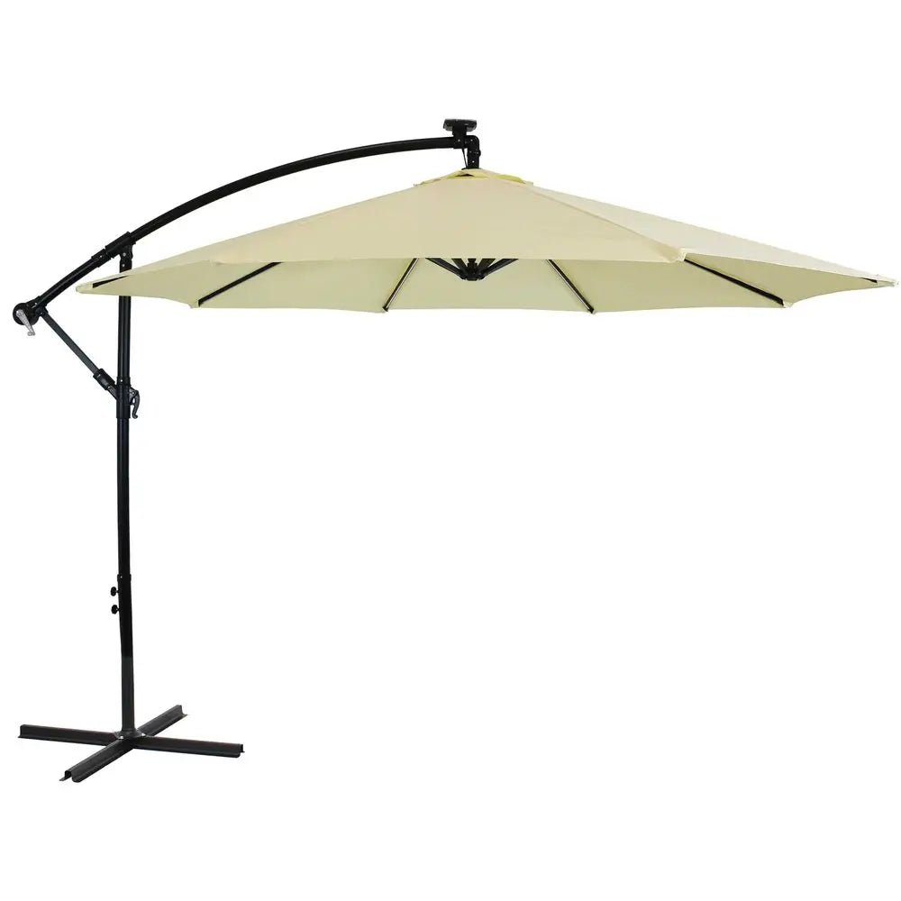 95" Cream Polyester Octagonal Tilt Lighted Market Patio Umbrella with Stand - NOBLE HOME INTERIORS