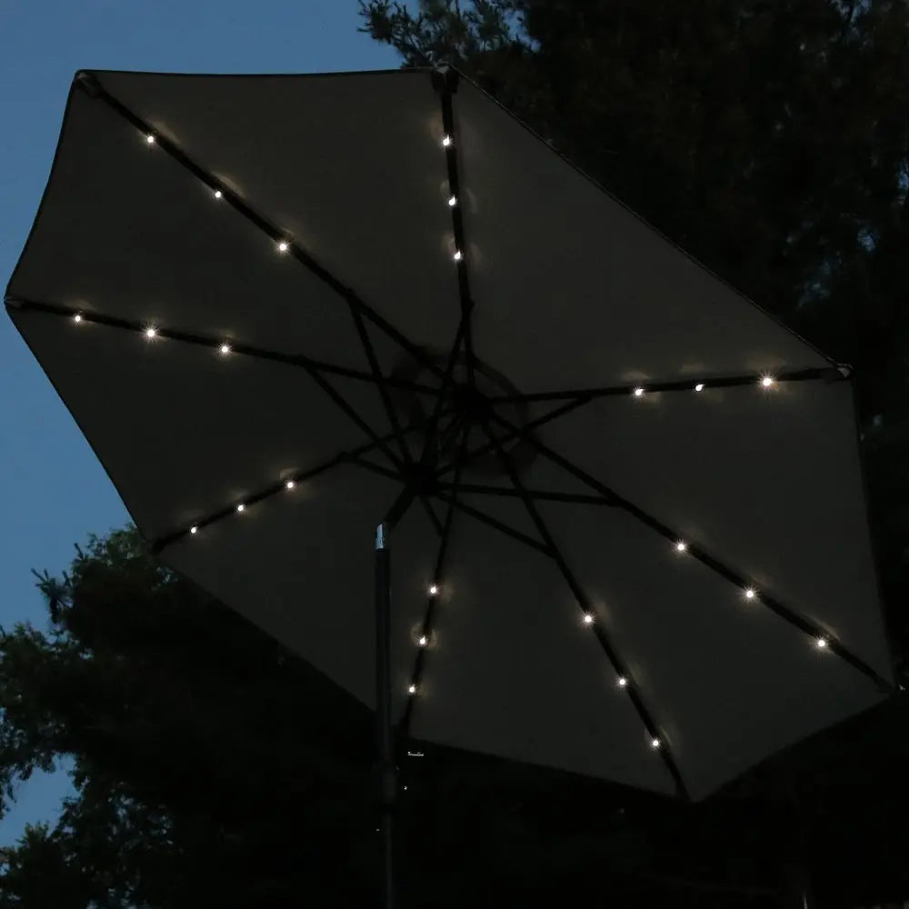 96" Beige Polyester Octagonal Tilt Lighted Market Patio Umbrella - NOBLE HOME INTERIORS