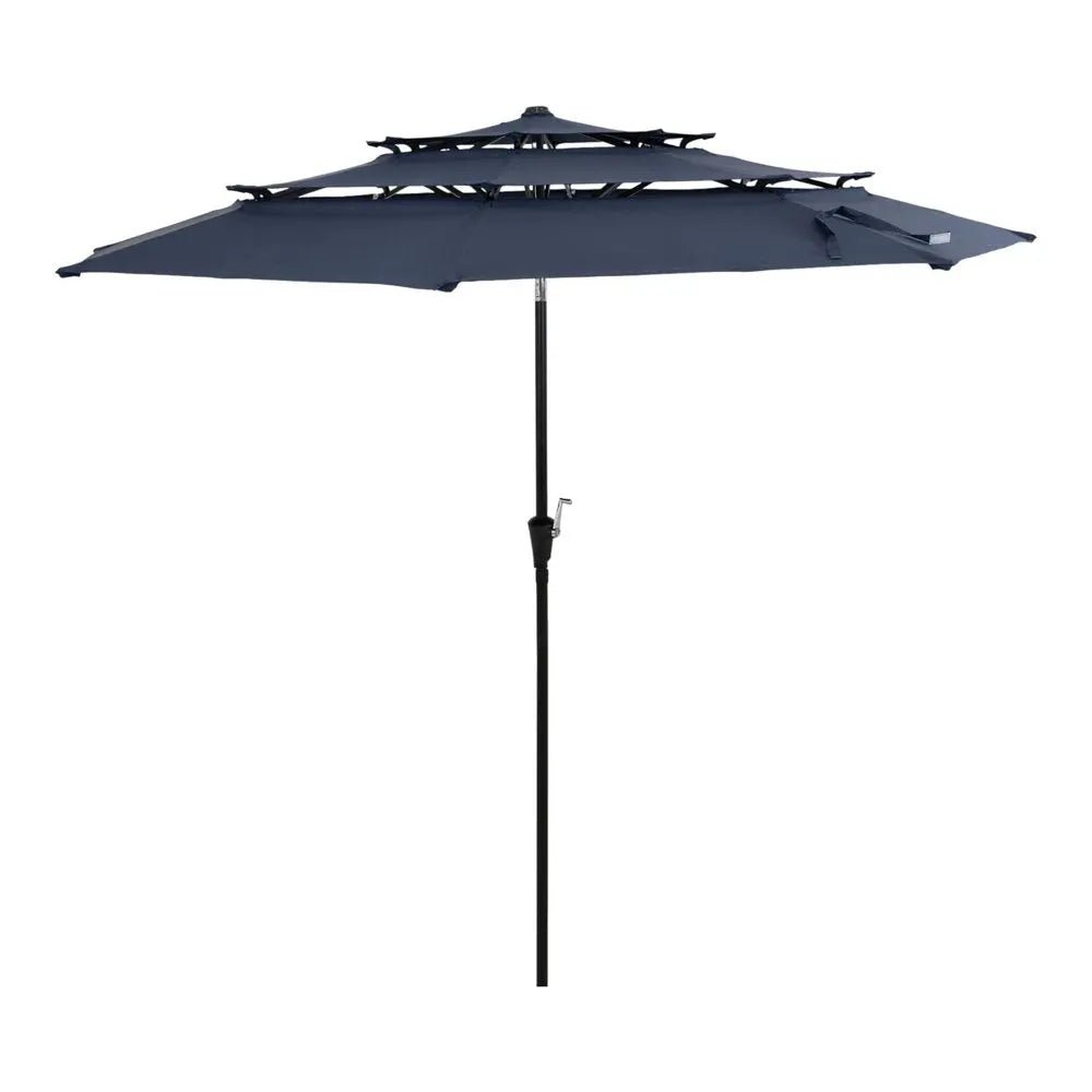 96" Dark Blue Polyester Octagonal Tilt Lighted Market Patio Umbrella - NOBLE HOME INTERIORS