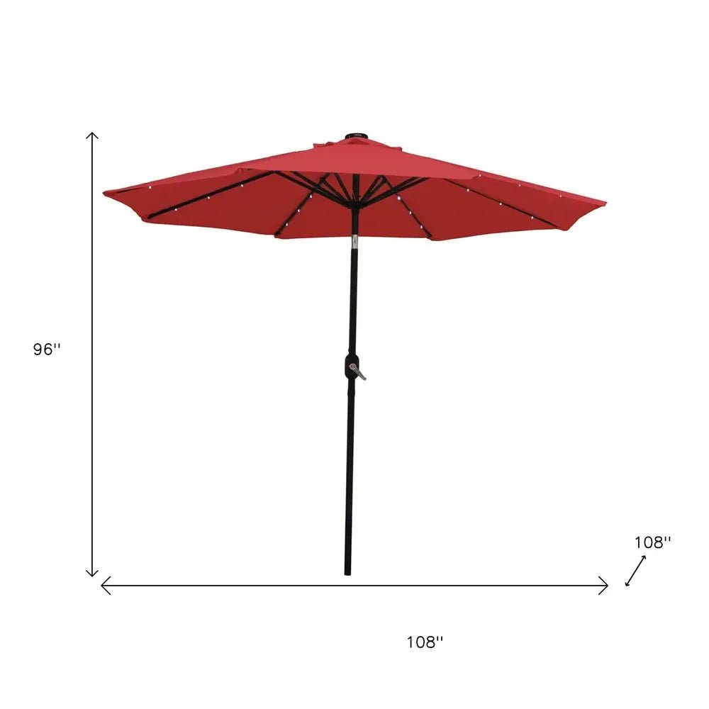 96" Red Polyester Octagonal Tilt Lighted Market Patio Umbrella - NOBLE HOME INTERIORS