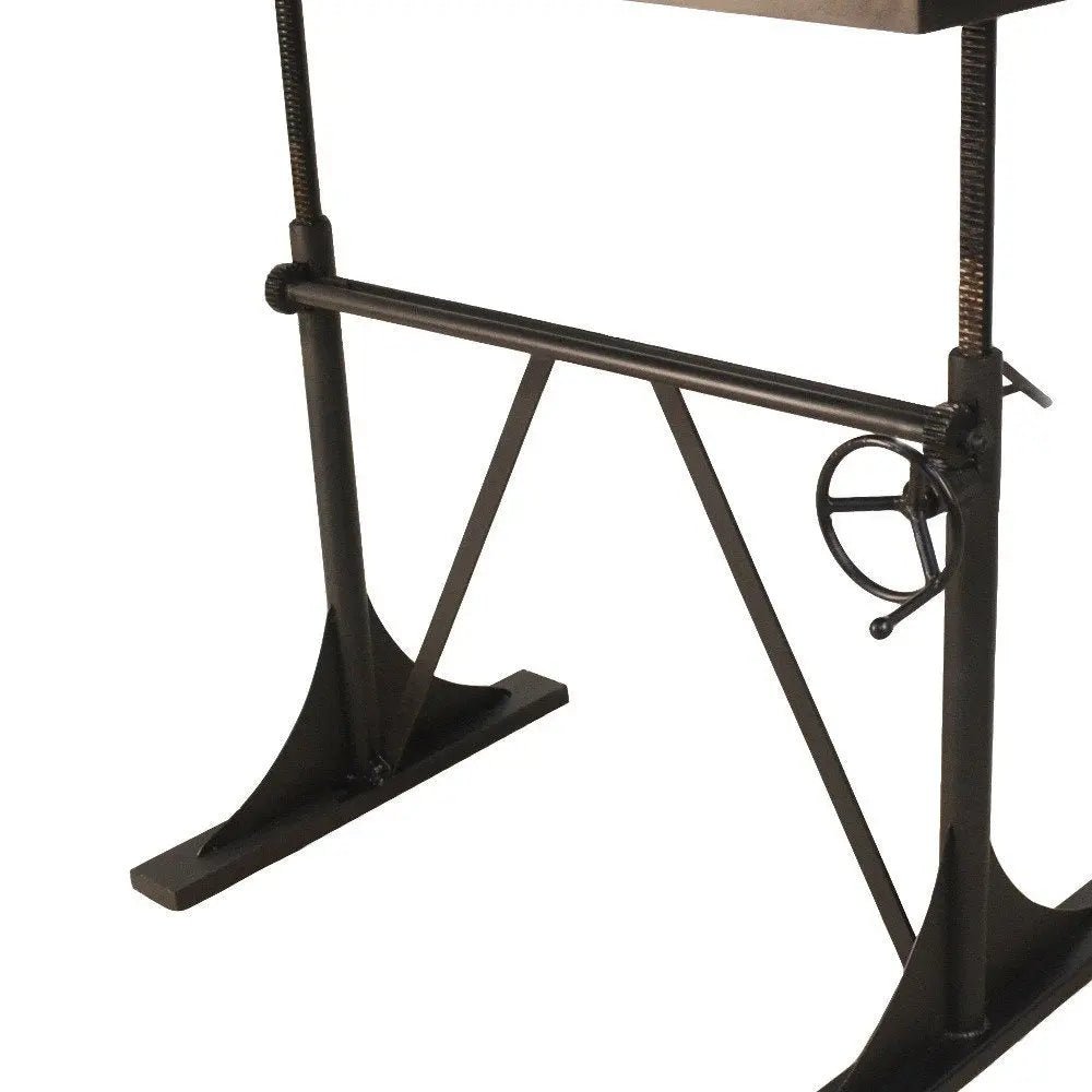 Adjustable Height Brown and Black Solid Wood and Iron Writing Desk - NOBLE HOME INTERIORS