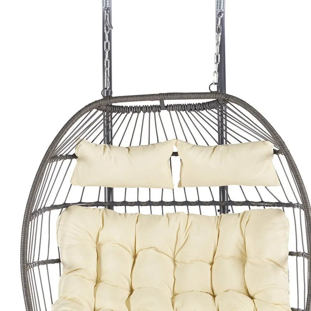 Beige Solid Color Double Swing Chair - NOBLE HOME INTERIORS