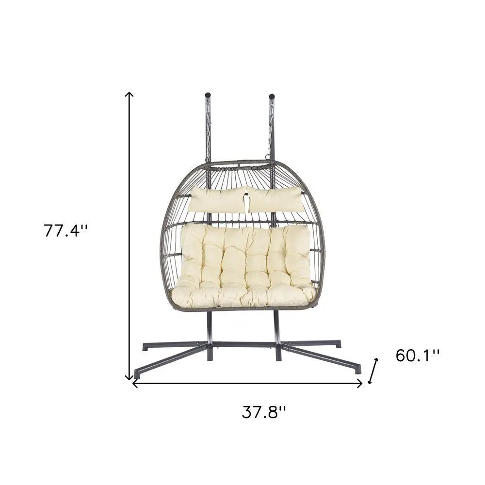Beige Solid Color Double Swing Chair - NOBLE HOME INTERIORS
