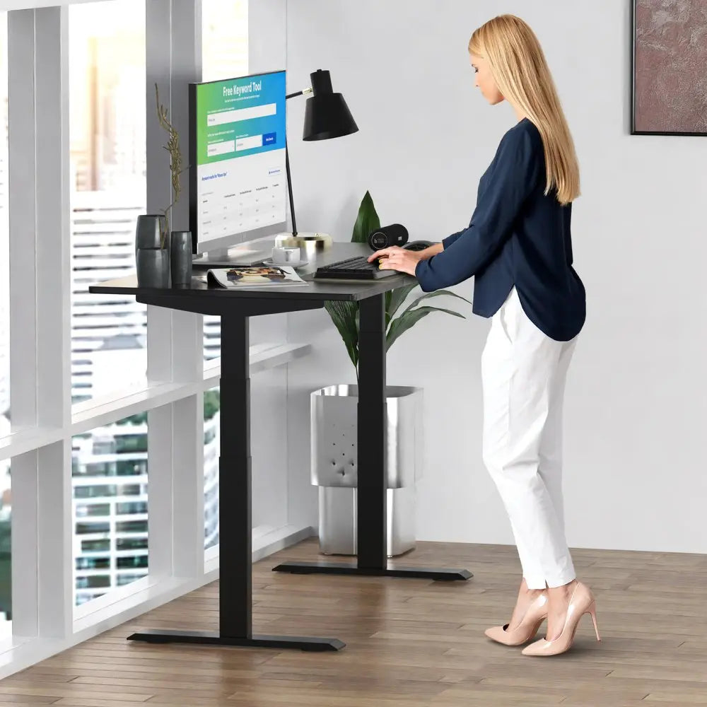 Black on Black 45" Bamboo Dual Motor Electric Office Adjustable Computer Desk - NOBLE HOME INTERIORS